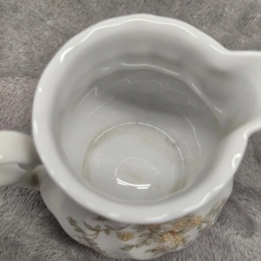 Vintage Schirnding Bavaria‎ Porcelain Floral Creamer Pitcher White Scalloped